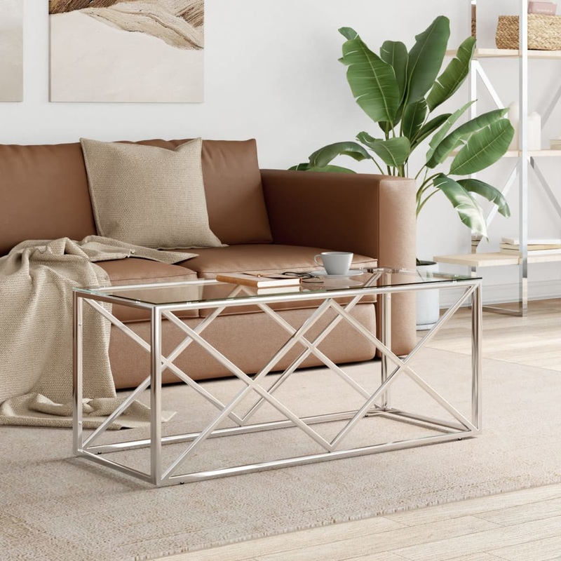 Berkfield Coffee Table 110x45x45 cm Stainless Steel and Glass