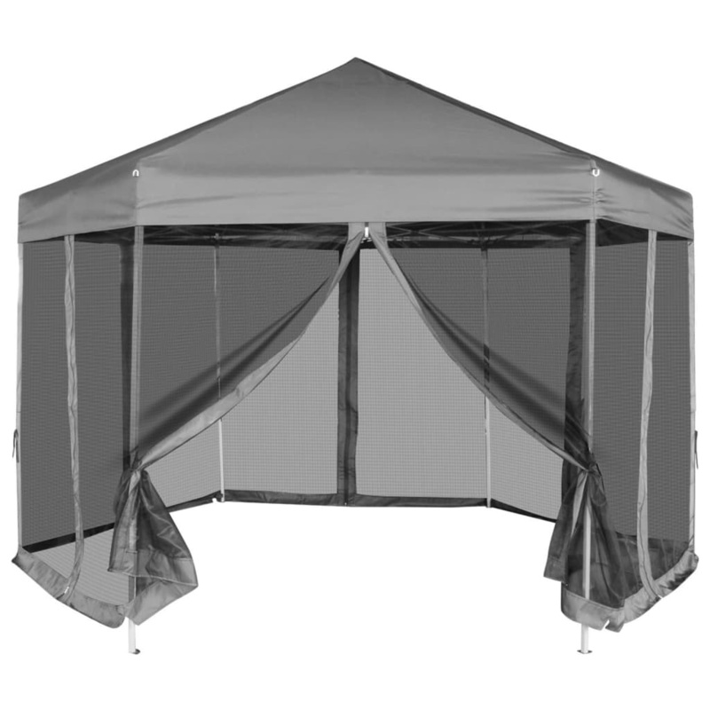 Berkfield Hexagonal Pop-Up Marquee with 6 Sidewalls Grey 3.6×3.1 m