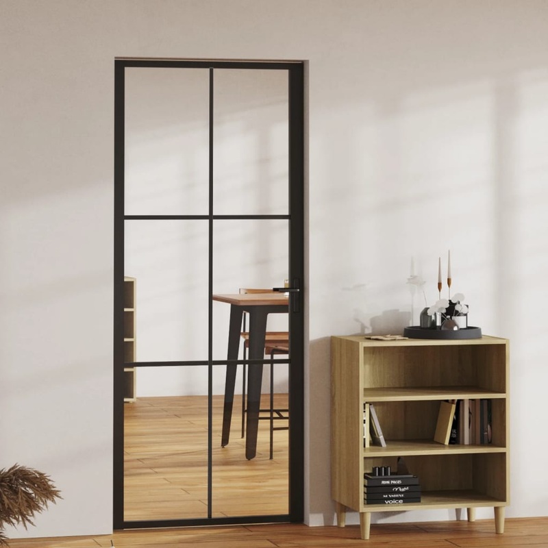 Berkfield Interior Door ESG Glass and Aluminium 83×201.5 cm Black