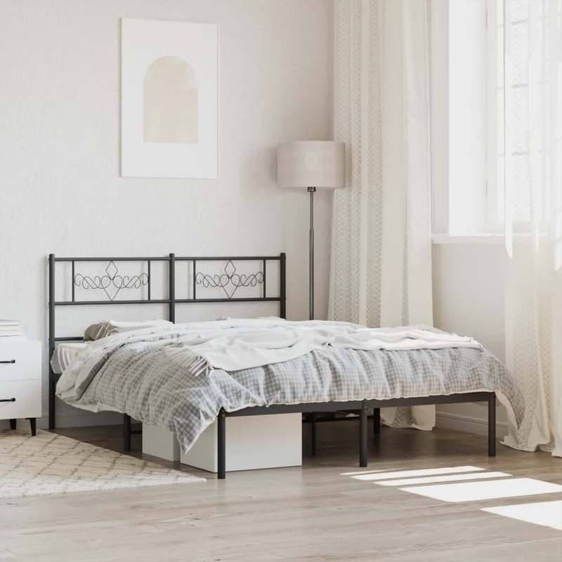Berkfield Metal Bed Frame with Headboard Black 150×200 cm 5FT King Size