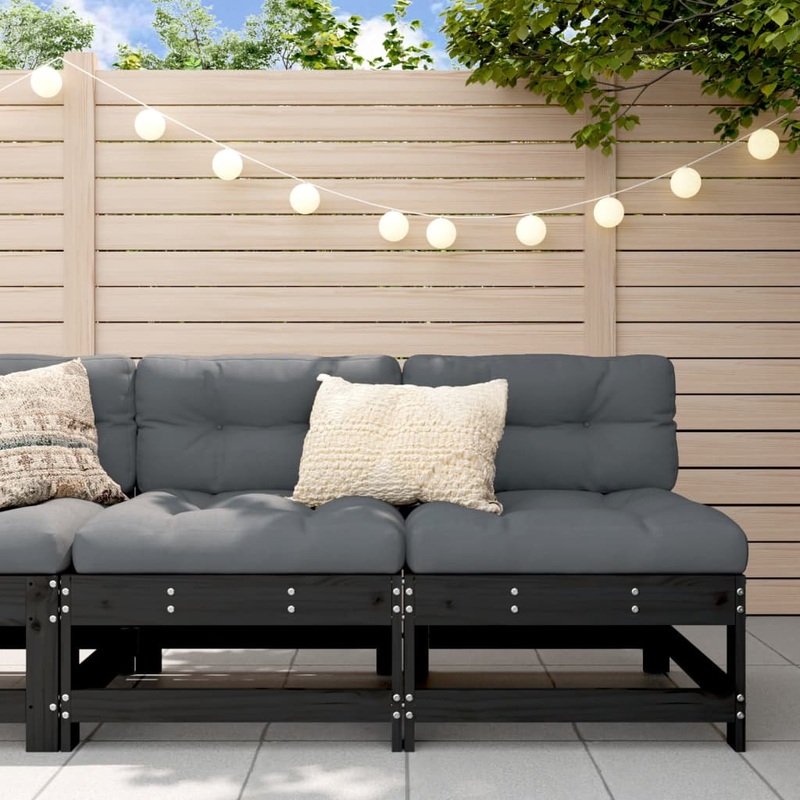 Berkfield Middle Sofas with Cushions 2 pcs Black Solid Wood Pine