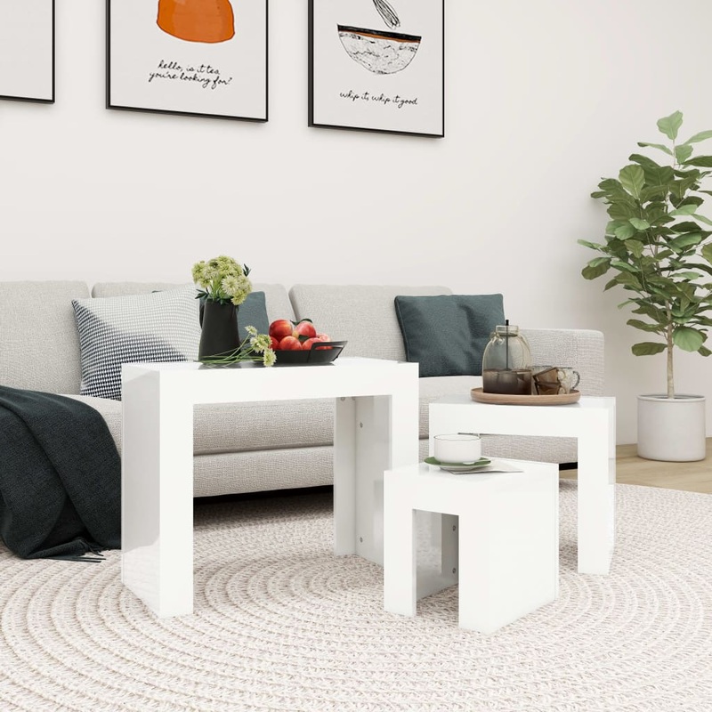 Berkfield Nesting Coffee Tables 3 pcs High Gloss White Engineered Wood