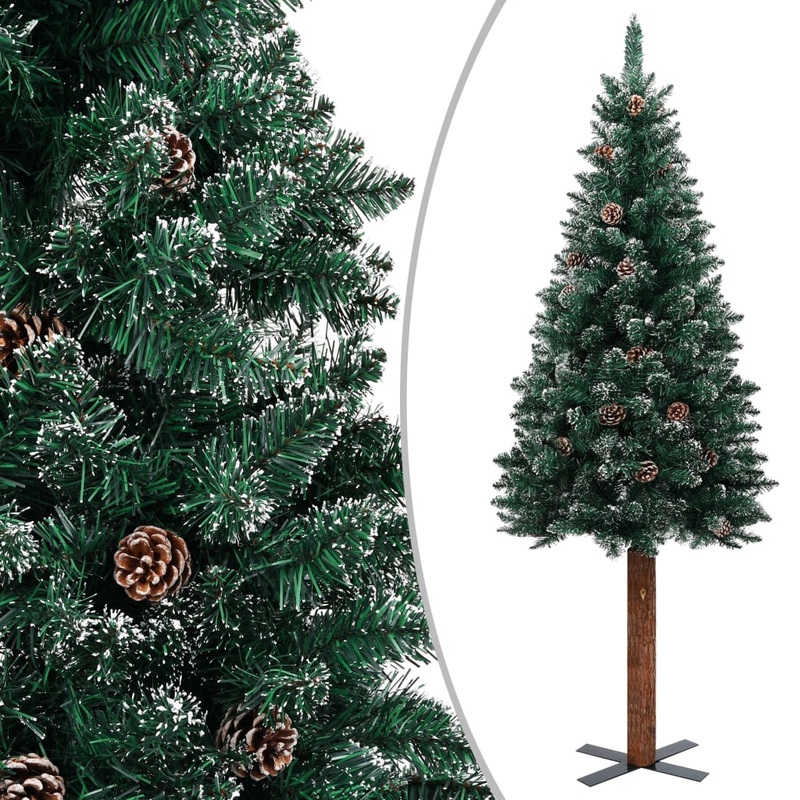 Berkfield Slim Christmas Tree with Real Wood and White Snow Green 150 cm