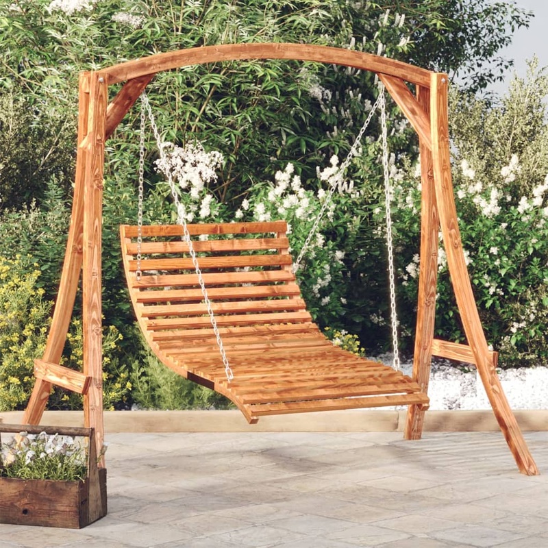 Berkfield Swing Bed Solid Bent Wood with Teak Finish 115x147x46 cm