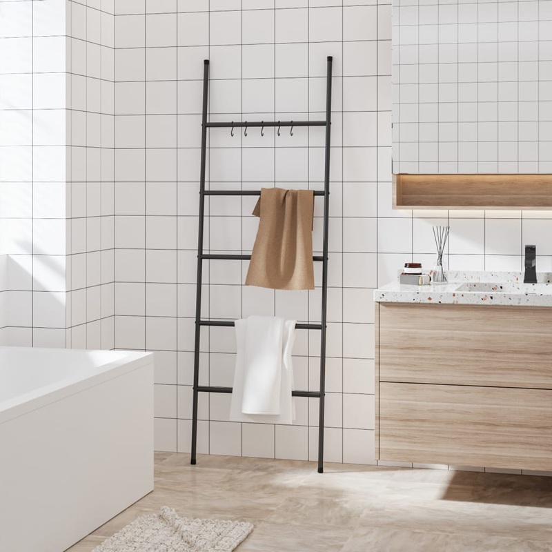 Berkfield Towel Rack Ladder with 5 Tiers Black 58×175 cm Iron