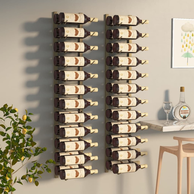 Berkfield Wall Mounted Wine Rack for 24 Bottles 2 pcs Gold Iron