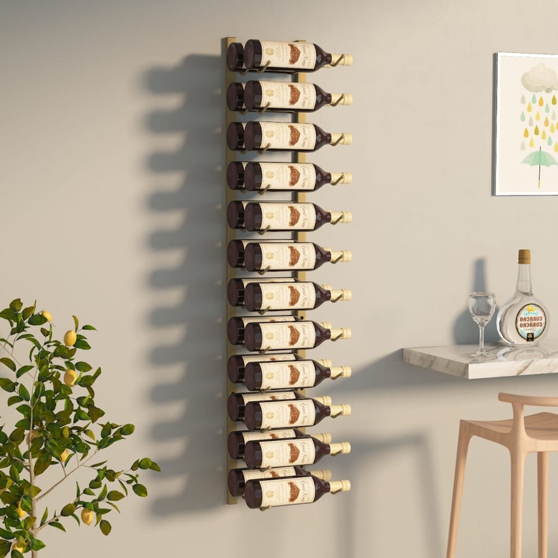 Berkfield Wall Mounted Wine Rack for 24 Bottles Gold Iron