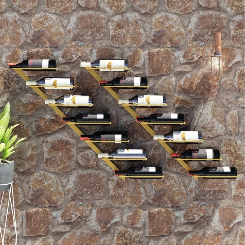 Berkfield Wall-mounted Wine Rack for 7 Bottles 2 pcs Gold Metal