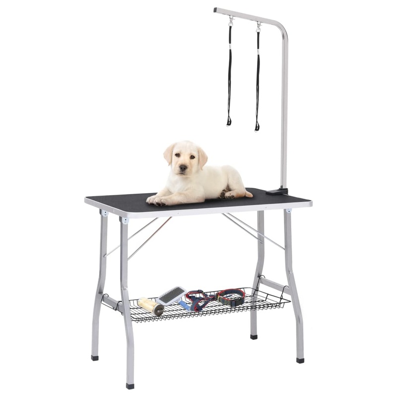 Berkfield Adjustable Dog Grooming Table with 2 Loops and Basket