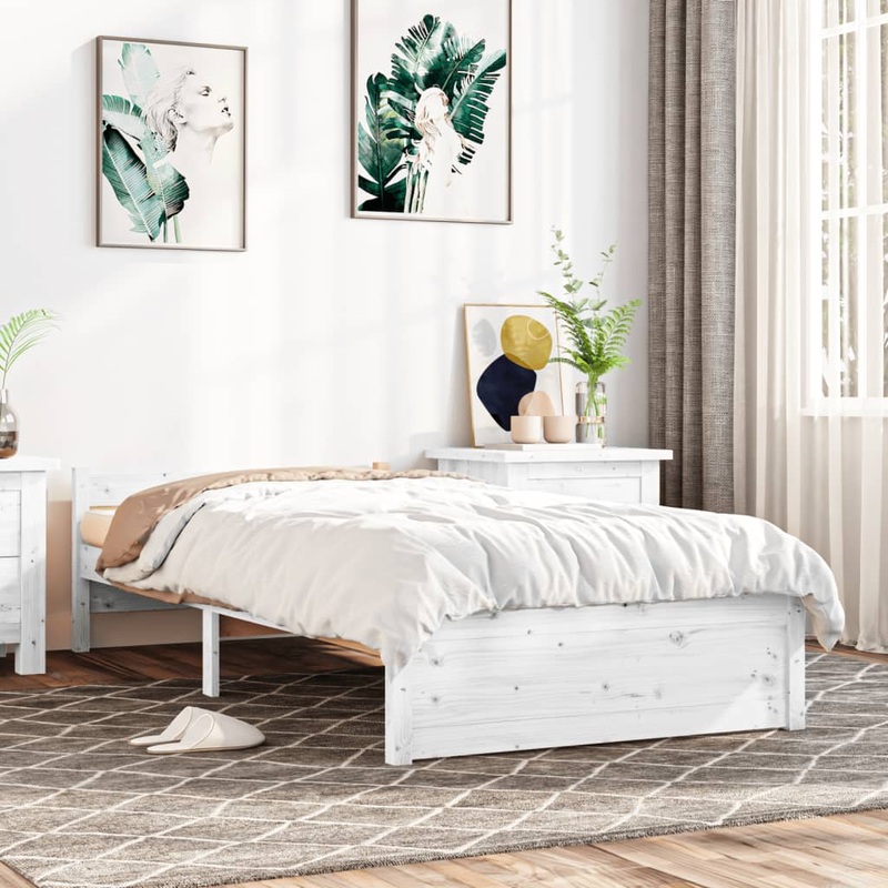 Berkfield Bed Frame White Solid Wood 90×200 cm
