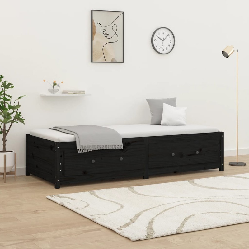 Berkfield Day Bed Black 75×190 cm Small Single Solid Wood Pine
