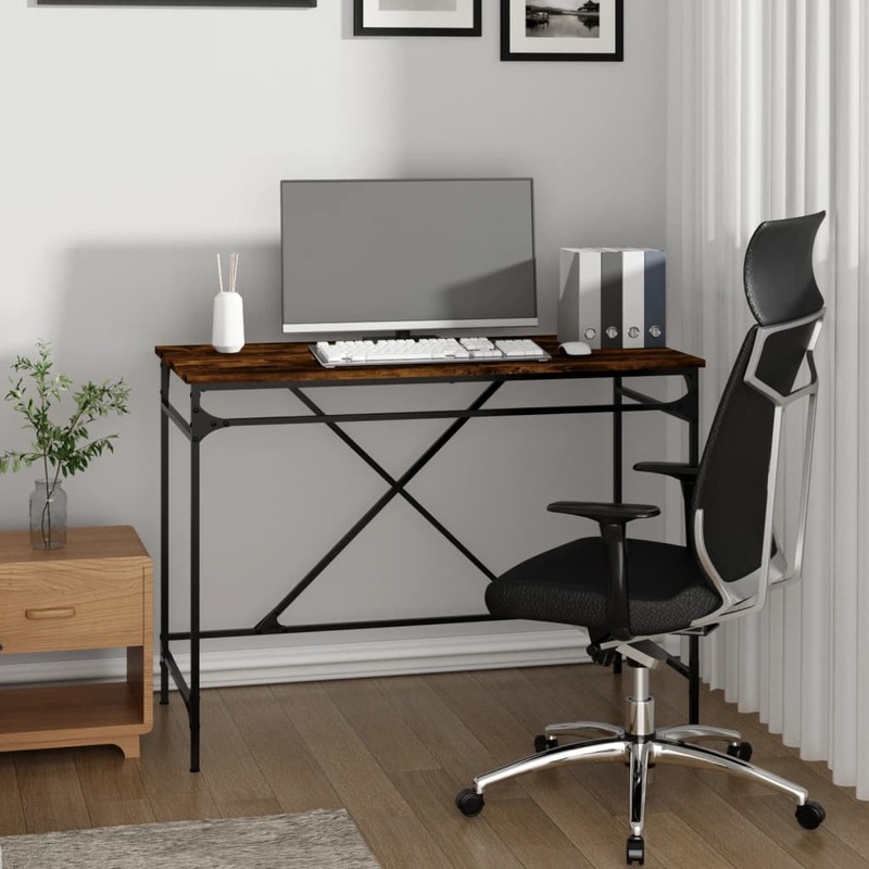 Berkfield Desk Smoked Oak 100x50x75 cm Engineered Wood and Iron