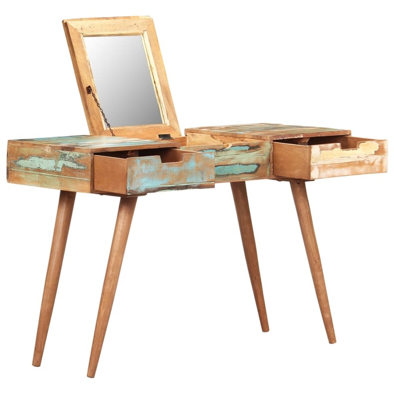 Berkfield Dressing Table with Mirror 112x45x76 cm Solid Reclaimed Wood
