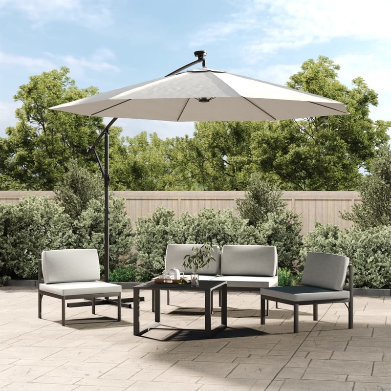 Berkfield Hanging Parasol with LED Lighting 300 cm Sand Metal Pole