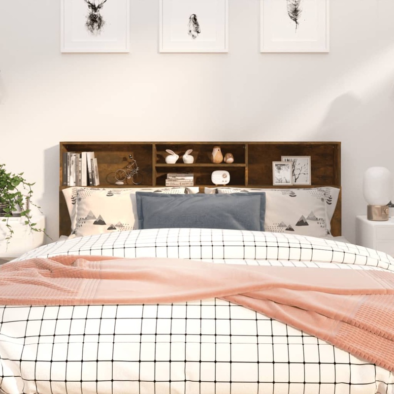 Berkfield Headboard Cabinet Smoked oak 180x19x103.5 cm