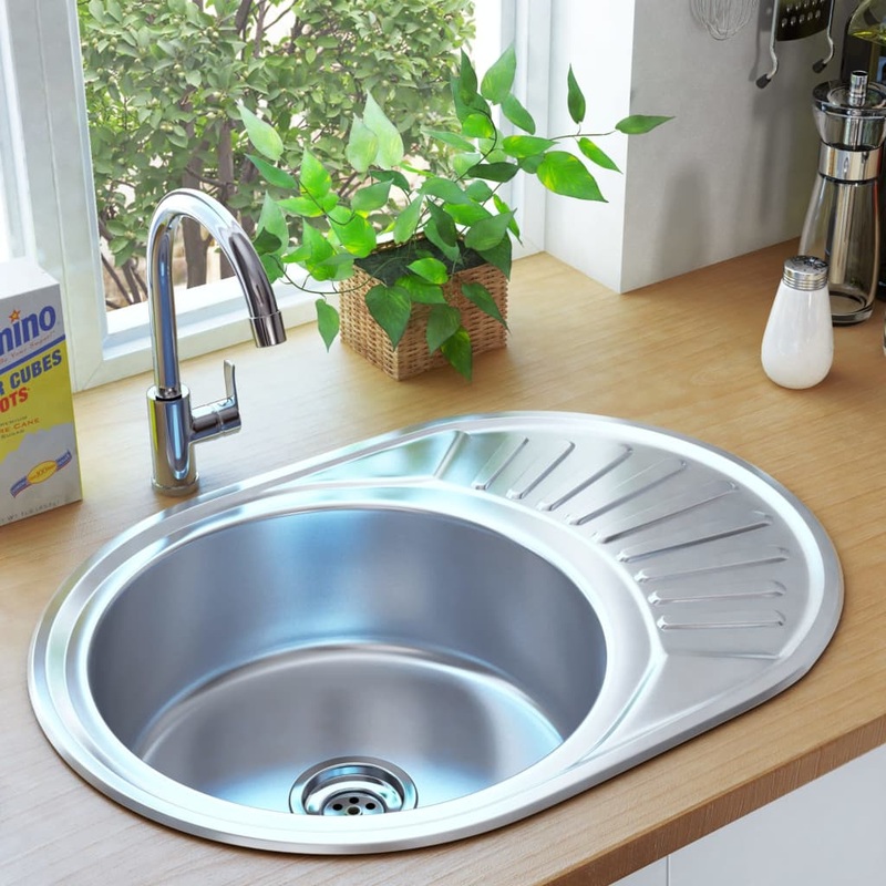 Berkfield Kitchen Sink with Strainer and Trap Oval Stainless Steel