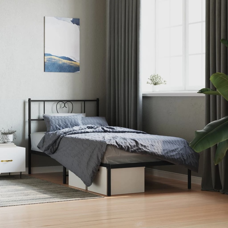 Berkfield Metal Bed Frame with Headboard Black 90×200 cm
