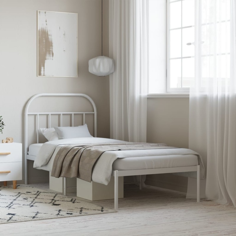 Berkfield Metal Bed Frame with Headboard White 90×190 cm