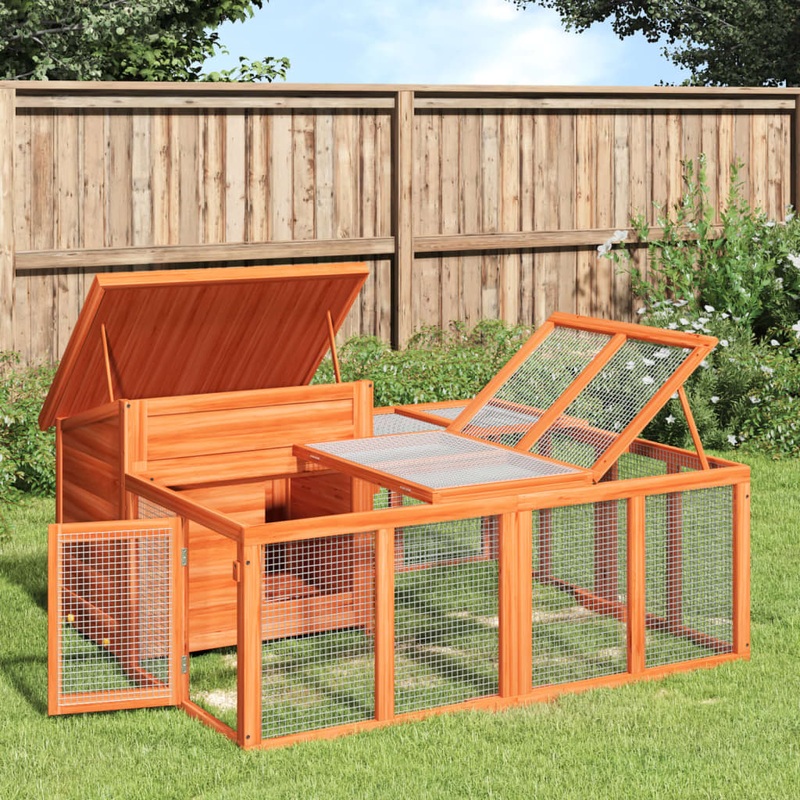 Berkfield Rabbit Hutch Brown 144x123x67.5 cm Solid Wood Pine