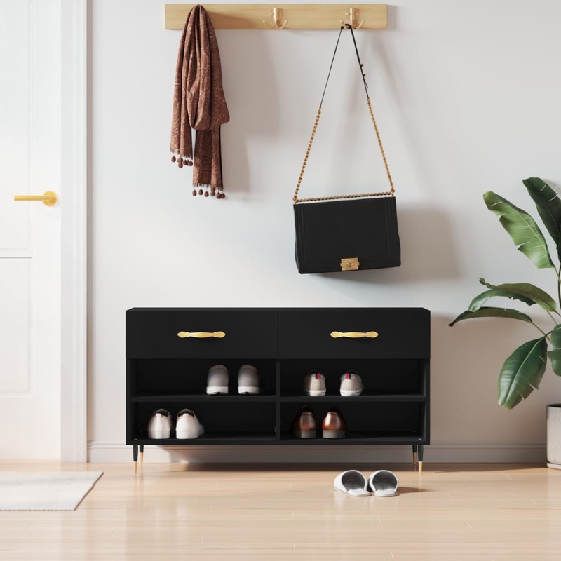 Berkfield Shoe Bench Black 102x35x55 cm Engineered Wood