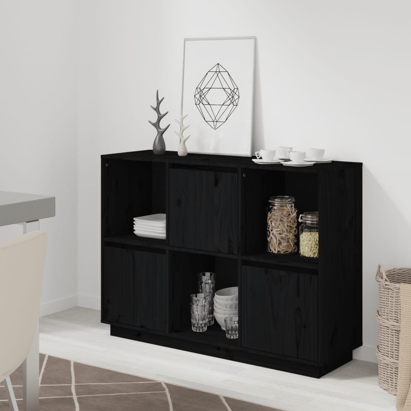 Berkfield Sideboard Black 110.5x35x80 cm Solid Wood Pine