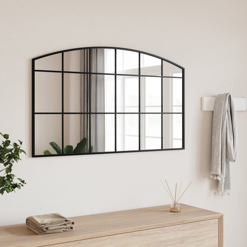 Berkfield Wall Mirror Black 100×60 cm Arch Iron