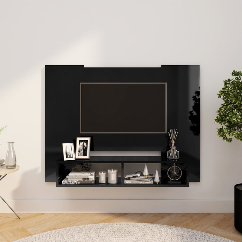 Berkfield Wall TV Cabinet High Gloss Black 120×23.5×90 cm Engineered Wood