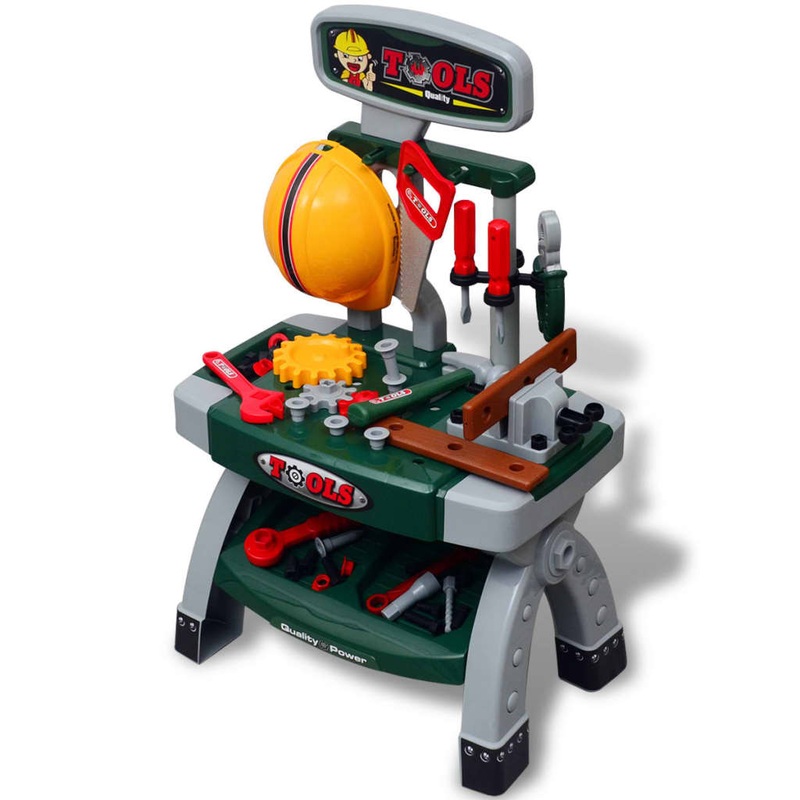Kids’/Children’s Playroom Toy Workbench with Tools Green + Grey