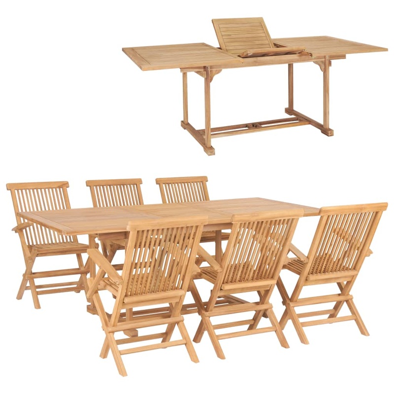 Berkfield 7 Piece Outdoor Dining Set 150-200x100x75 cm Solid Teak Wood