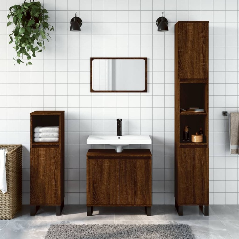 Berkfield Bathroom Cabinet Brown Oak 30x30x190 cm Engineered Wood