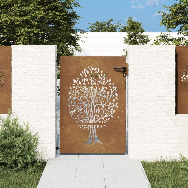 Berkfield Garden Gate 85×125 cm Corten Steel Tree Design