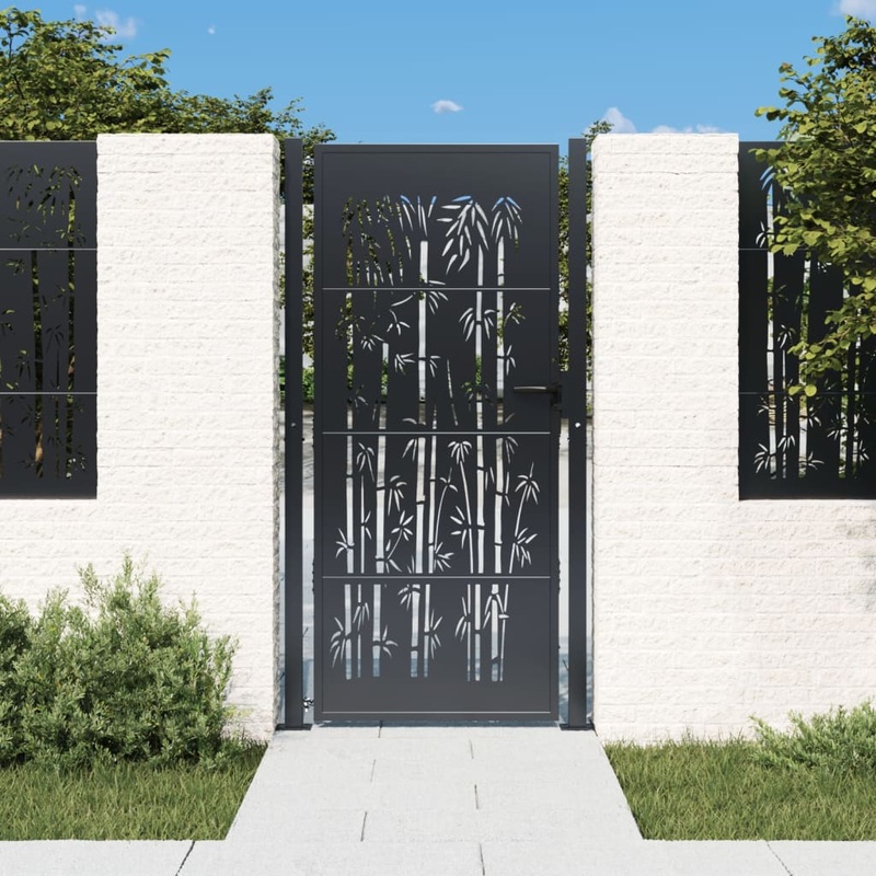 Berkfield Garden Gate Anthracite 105×180 cm Steel Bamboo Design