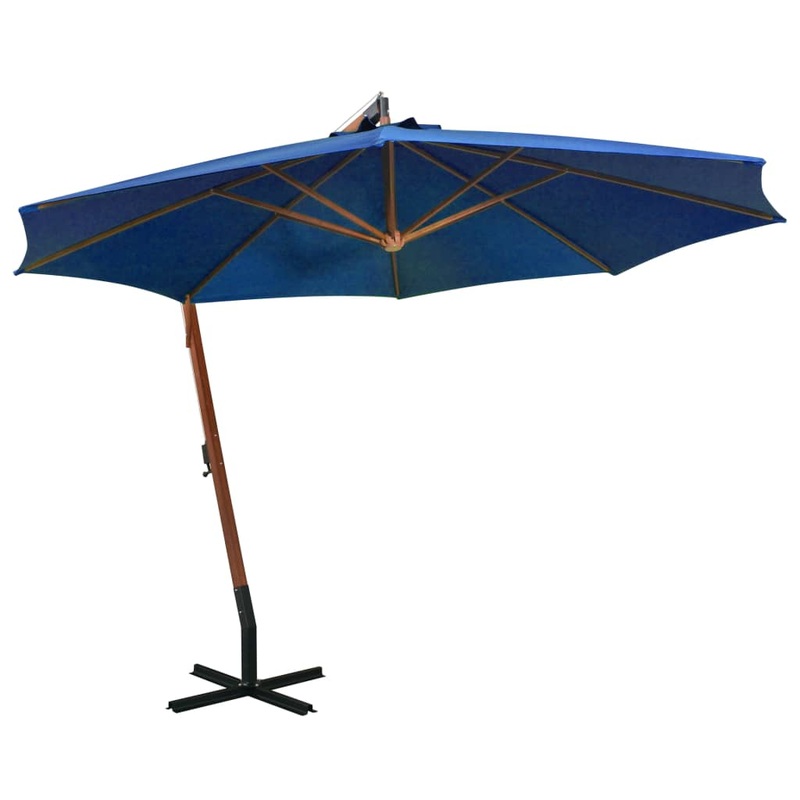 Berkfield Hanging Parasol with Pole Azure Blue 3.5×2.9 m Solid Fir Wood