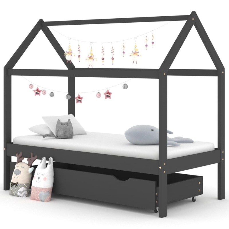 Berkfield Kids Bed Frame with a Drawer Dark Grey Solid Pine Wood 80x160cm