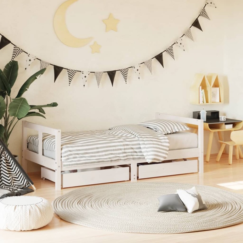 Berkfield Kids Bed Frame with Drawers White 80×160 cm Solid Wood Pine