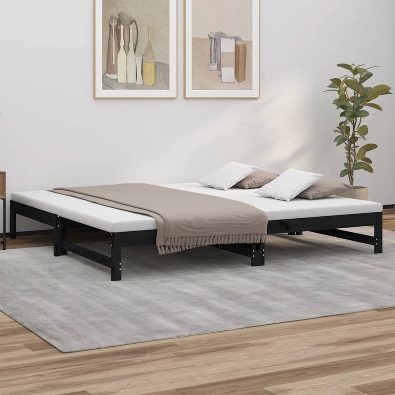 Berkfield Pull-out Day Bed Black 2x(80×200) cm Solid Wood Pine