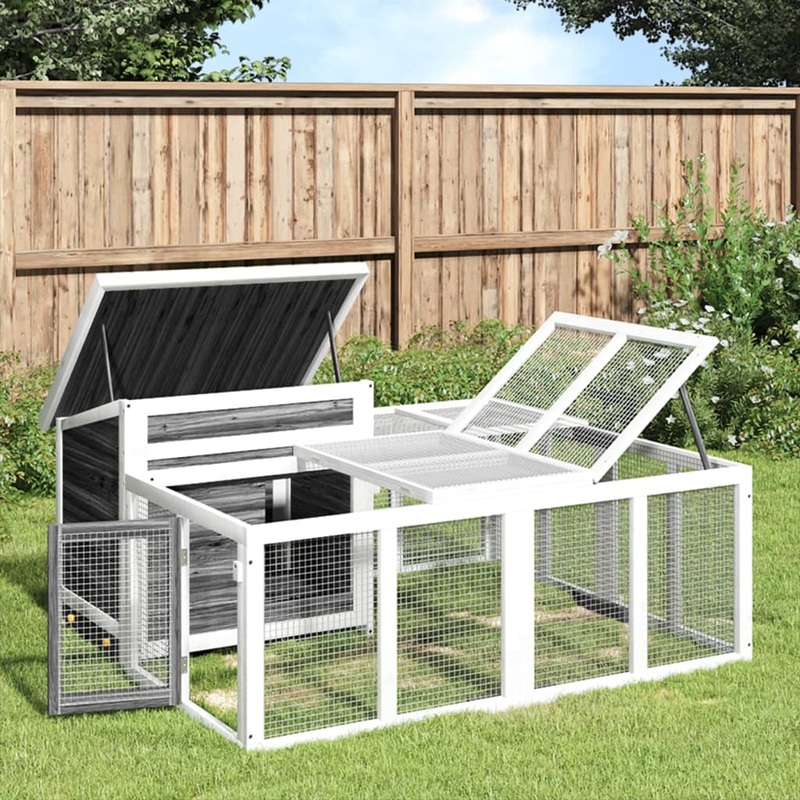 Berkfield Rabbit Hutch Grey 144x123x67.5 cm Solid Wood Pine