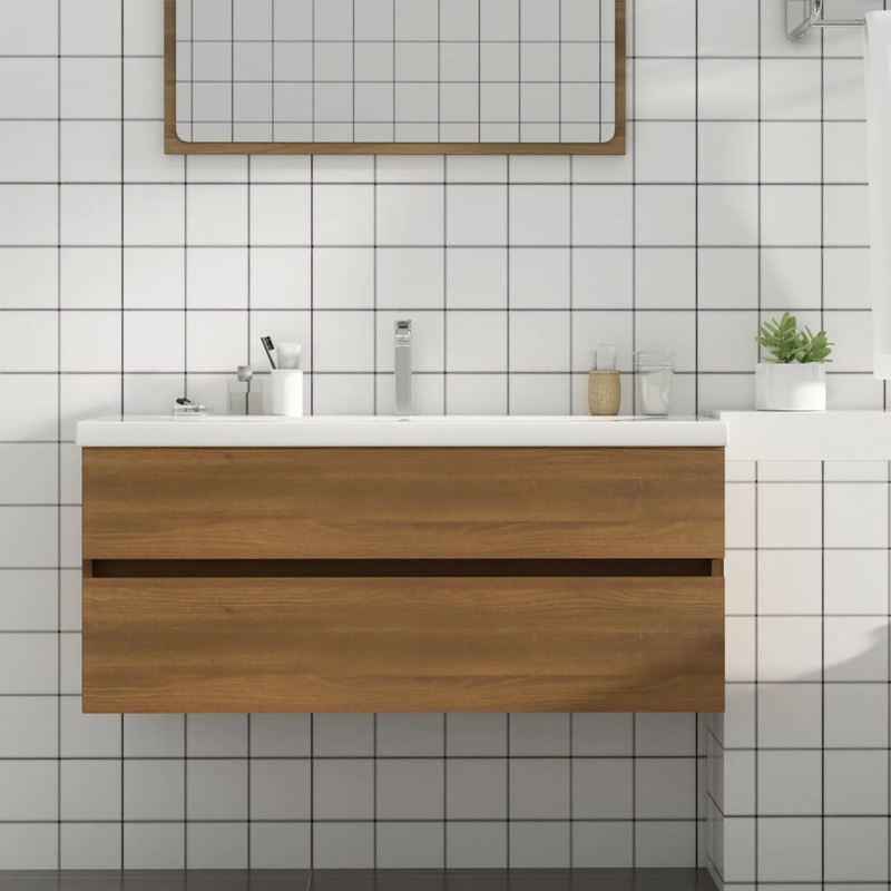 Berkfield Sink Cabinet Brown Oak 100×38.5×45 cm Engineered Wood