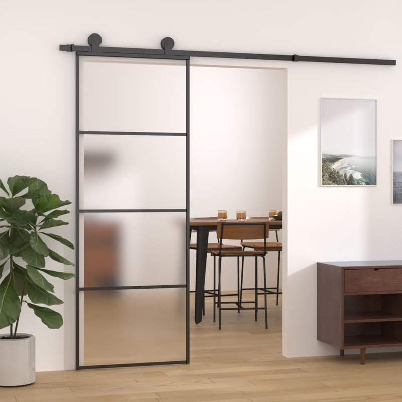 Berkfield Sliding Door Frosted ESG Glass and Aluminium 76×205 cm Black