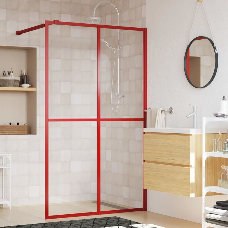 Berkfield Walk-in Shower Wall with Clear ESG Glass Red 140×195 cm
