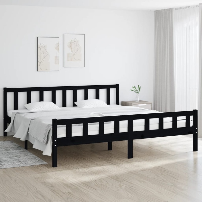 Berkfield Bed Frame Black Solid Wood 180×200 cm Super King Size