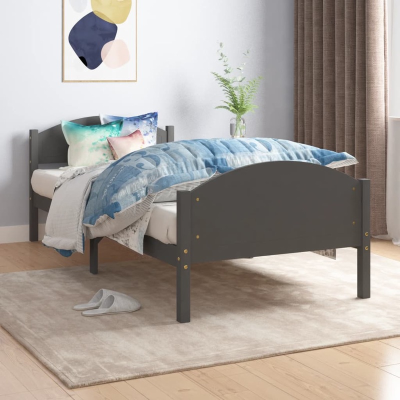 Berkfield Bed Frame Dark Grey Solid Pine Wood 90×200 cm