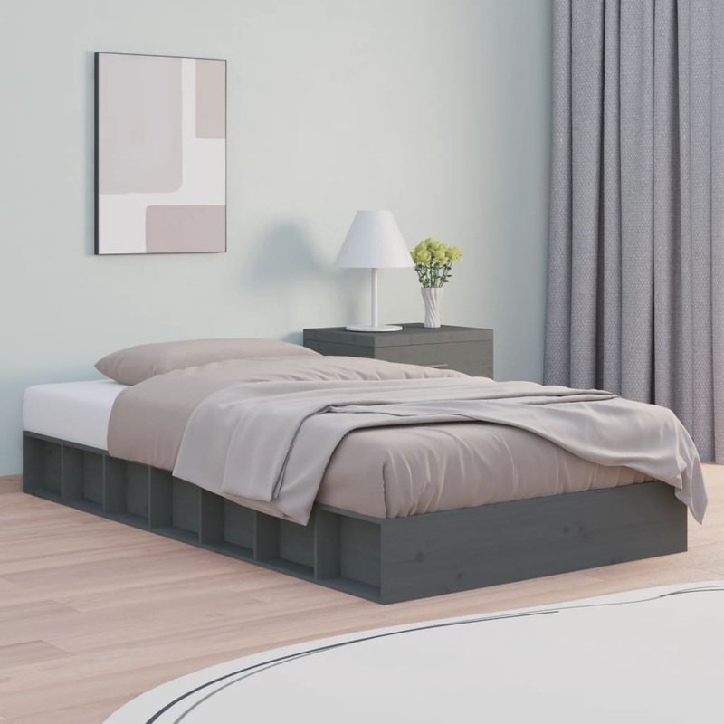 Berkfield Bed Frame Grey 90×200 cm Solid Wood