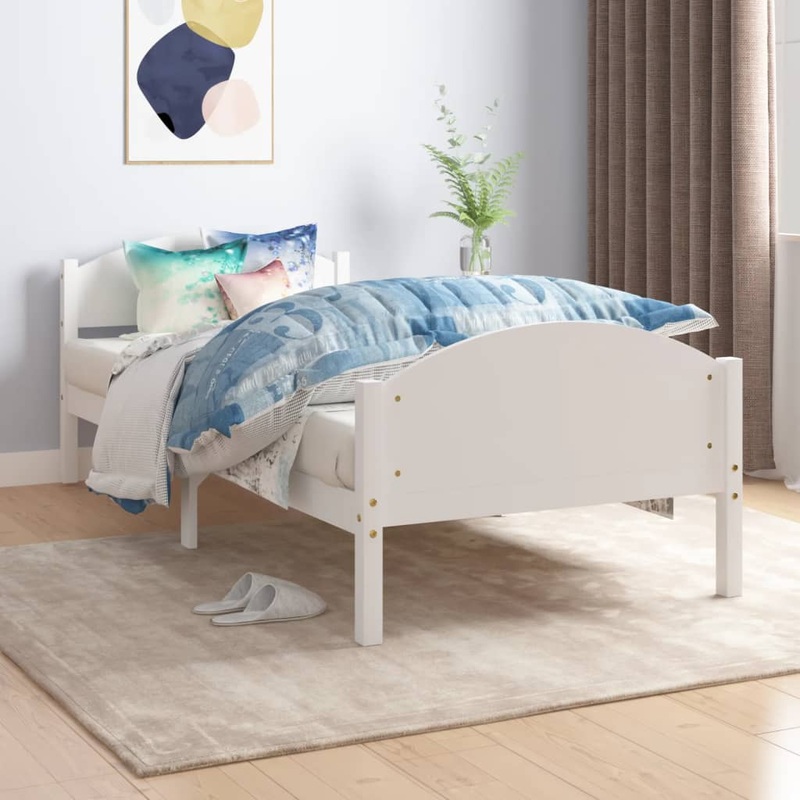 Berkfield Bed Frame White Solid Pine Wood 90×200 cm
