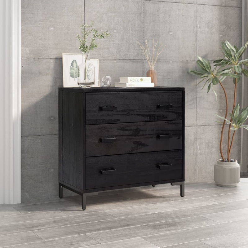 Berkfield Chest of Drawers Black 75x35x70 cm Solid Pinewood