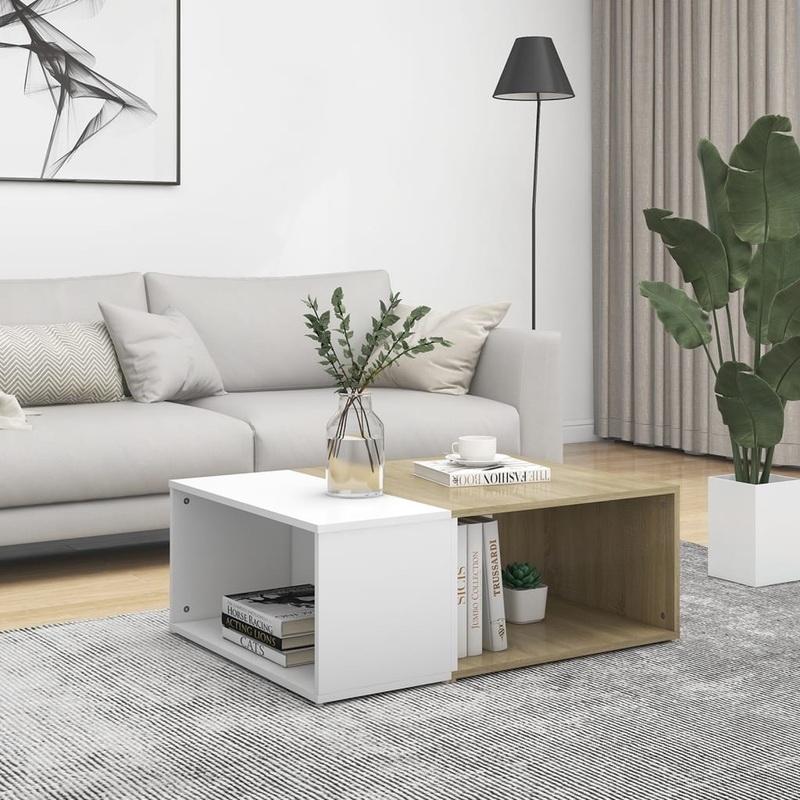Berkfield Coffee Table White and Sonoma Oak 90x67x33 cm Engineered Wood