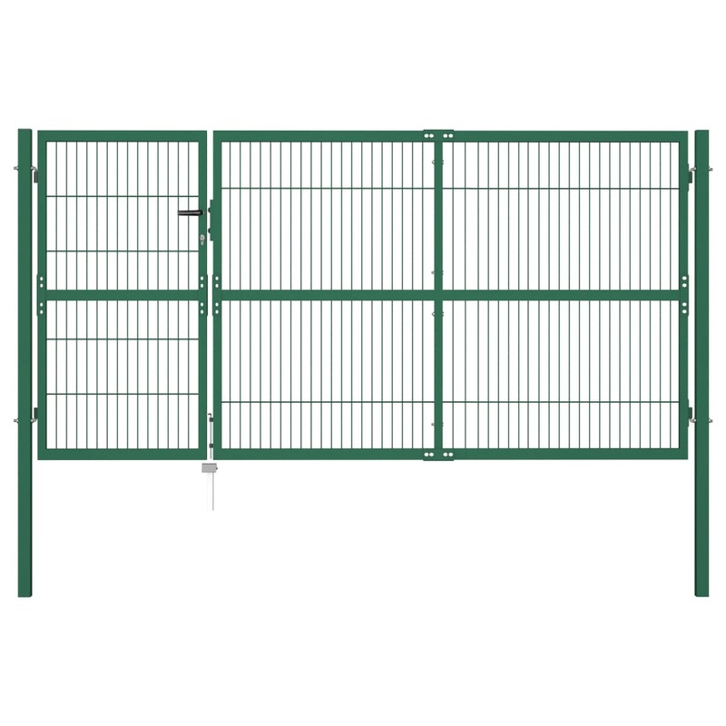 Berkfield Garden Fence Gate with Posts 350×140 cm Steel Green