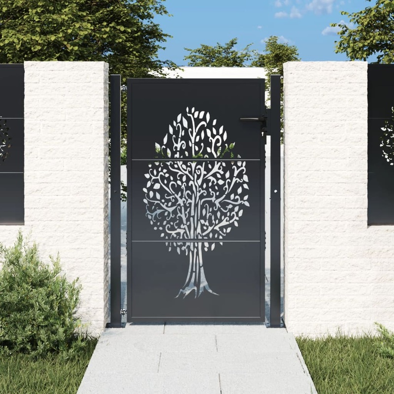 Berkfield Garden Gate Anthracite 105×130 cm Steel Tree Design