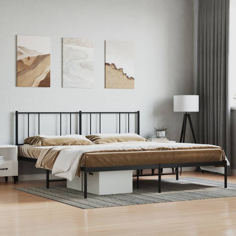 Berkfield Metal Bed Frame with Headboard Black 180×200 cm 6FT Super King