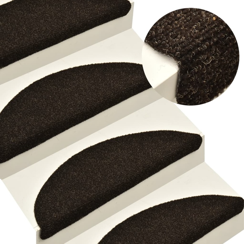 Berkfield Self-adhesive Stair Mats 15pcs Dark Brown 65x21x4cm Needle Punch
